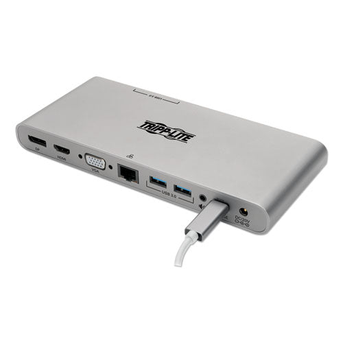 Image of Tripp Lite by Eaton U442-DOCK4-S Usb Type-C Docking Station, 3.5mm/displayport/hdmi/rj45/thunderbolt 3/usb A/usb C/vga, Silver