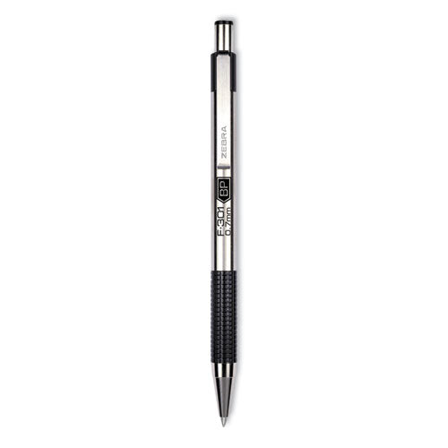 Image of Zebra® 27312 F-301 Ballpoint Pen, Retractable, Bold 1.6 Mm, Black Ink, Stainless Steel/black Barrel, 2/pack