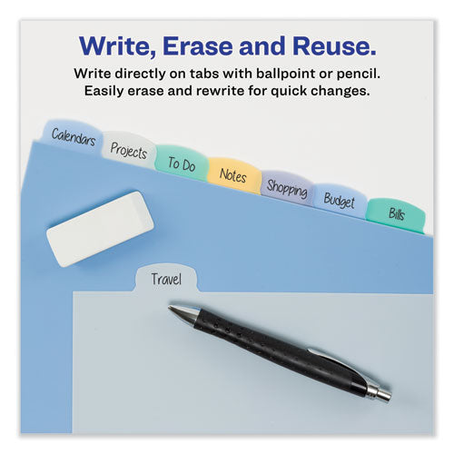 Image of Avery® 16171 Write and Erase Big Tab Durable Plastic Dividers, 3-Hole Punched, 8-Tab, 11 x 8.5, Assorted, 1 Set