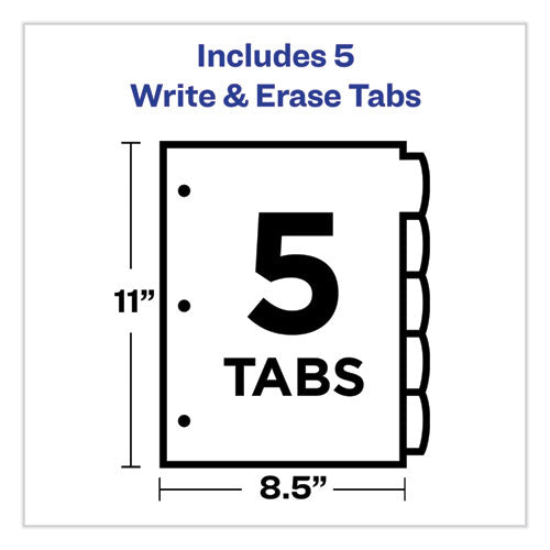 Image of Avery® 16170 Write and Erase Big Tab Durable Plastic Dividers, 3-Hole Punched, 5-Tab, 11 x 8.5, Assorted, 1 Set
