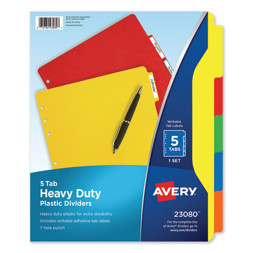 Image of Avery® 23080 Heavy-Duty Plastic Dividers With Multicolor Tabs And White Labels , 5-Tab, 11 X 8.5, Assorted, 1 Set
