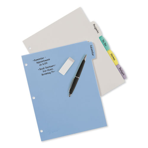 Image of Avery® 16170 Write and Erase Big Tab Durable Plastic Dividers, 3-Hole Punched, 5-Tab, 11 x 8.5, Assorted, 1 Set
