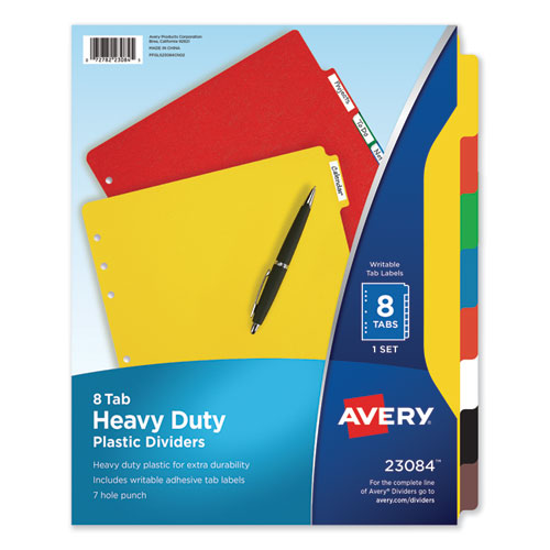 Image of Avery® 23084 Heavy-Duty Plastic Dividers With Multicolor Tabs And White Labels , 8-Tab, 11 X 8.5, Assorted, 1 Set