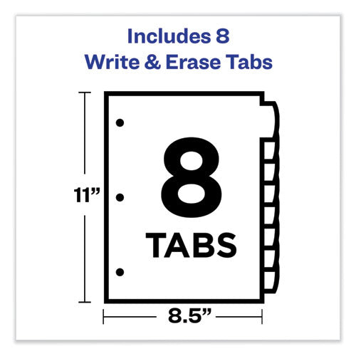 Image of Avery® 16171 Write and Erase Big Tab Durable Plastic Dividers, 3-Hole Punched, 8-Tab, 11 x 8.5, Assorted, 1 Set