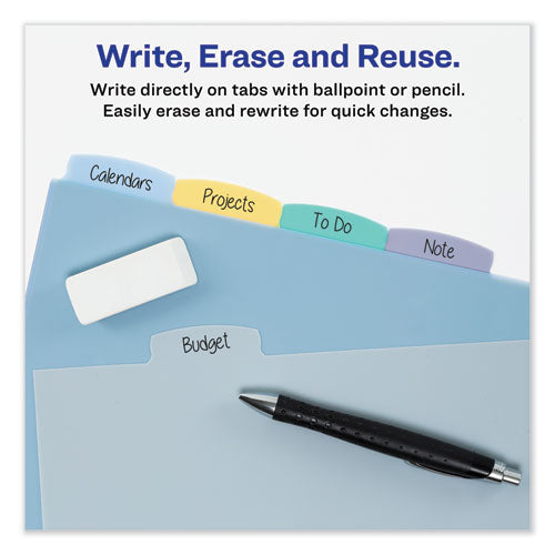 Image of Avery® 16170 Write and Erase Big Tab Durable Plastic Dividers, 3-Hole Punched, 5-Tab, 11 x 8.5, Assorted, 1 Set