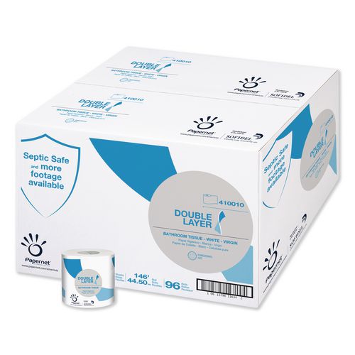 Image of Papernet® 410010 Double Layer Toilet Tissue, Pure Cellulose, Septic Safe, 1-Ply, White, 500 Sheets/Roll, 96 Rolls/Carton