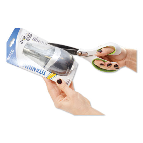 Image of Westcott® 16447 CarboTitanium Bonded Scissors, 8" Overall Length, 3.25" Cut Length, Straight White/Green Handle