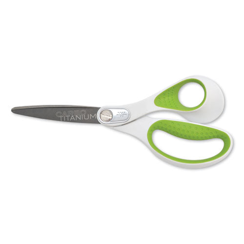 Image of Westcott® 16447 CarboTitanium Bonded Scissors, 8" Overall Length, 3.25" Cut Length, Straight White/Green Handle