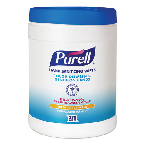 Image of PURELL® 9113-06 Sanitizing Hand Wipes, 6.75 x 6, Fresh Citrus, White, 270 Wipes/Canister