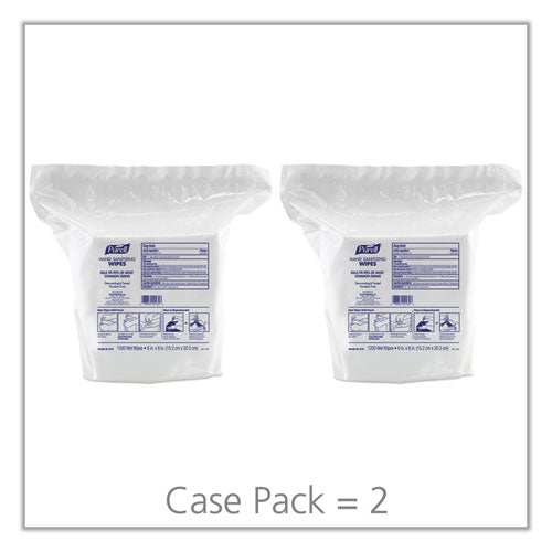 Image of PURELL® 9118-02 Hand Sanitizing Wipes, 6 x 8, Fresh Citrus Scent, White, 1,200/Refill Pouch, 2 Refills/Carton
