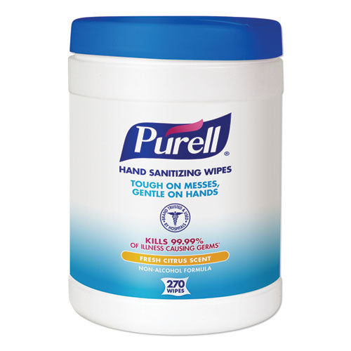 Image of PURELL® 9113-06 Sanitizing Hand Wipes, 6.75 x 6, Fresh Citrus, White, 270/Canister, 6 Canisters/Carton