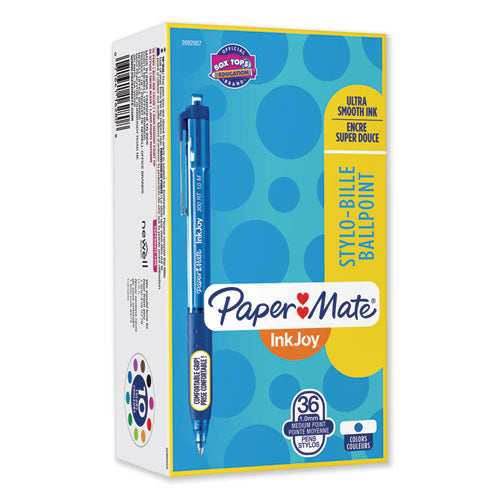 Image of Paper Mate® 2082957 Inkjoy 300 Rt Ballpoint Pen, Retractable, Medium 1 Mm, Blue Ink, Blue Barrel, 36/pack