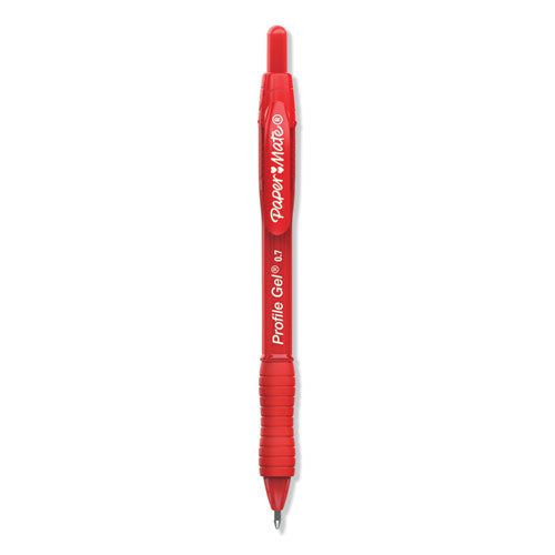 Image of Paper Mate® 2095463 Profile Gel Pen, Retractable, Medium 0.7 Mm, Red Ink, Translucent Red Barrel, Dozen