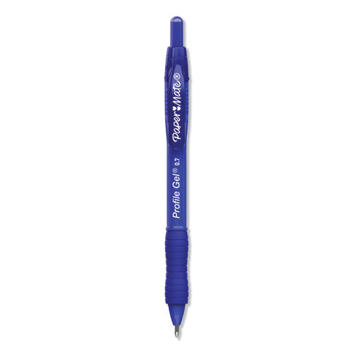 Image of Paper Mate® 2095472 Profile Gel Pen, Retractable, Medium 0.7 Mm, Blue Ink, Translucent Blue Barrel, Dozen