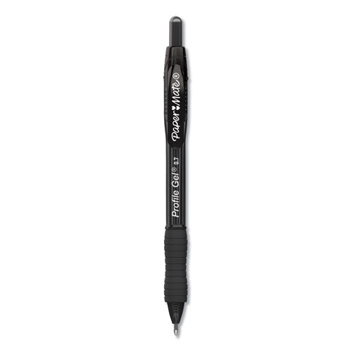 Image of Paper Mate® 2095476 Profile Gel Pen, Retractable, Medium 0.7 Mm, Black Ink, Translucent Black Barrel, Dozen