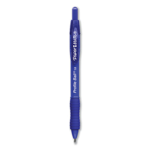 Image of Paper Mate® 2097980 Profile Ballpoint Pen, Retractable, Medium 1 Mm, Blue Ink, Translucent Blue Barrel, 4/pack