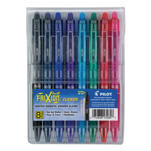 Image of Pilot® 13285 Frixion Clicker Erasable Gel Pen, Retractable, Fine 0.7 Mm, Assorted Ink And Barrel Colors, 8/pack