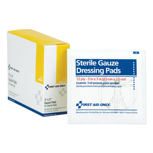 Image of First Aid Only I211 Gauze Dressing Pads, Sterile, 3 X 3, 10 Dual-Pads/box