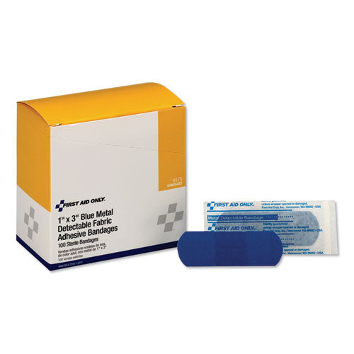 Image of First Aid Only H175 Adhesive Blue Metal Detectable Bandages, 1 X 3, Plastic With Foil, 100/box, 12 Boxes/carton