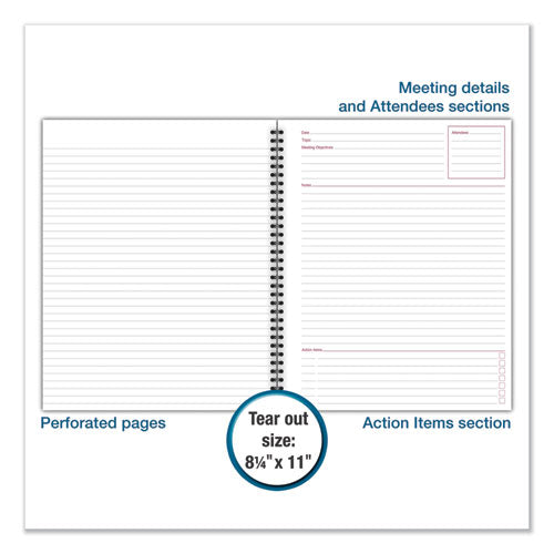 Image of Cambridge® 06132 Wirebound Guided Business Notebook, Meeting Note Format, Dark Gray Linen Cover, (80) 11 x 8.25 Sheets