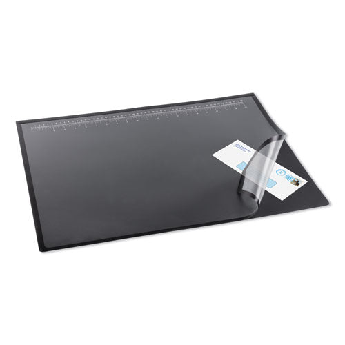 Image of ArtisticÂ® Desk Pad with Transparent Lift-Top Overlay and Antimicrobial Protection, 31" x 20", Black Pad, Transparent Frost Overlay