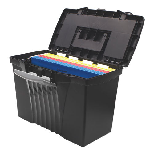 Image of Storex 61510U01C Portable Letter/legal Filebox With Organizer Lid, Letter/legal Files, 14.5" X 10.5" X 12", Black