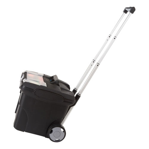 Image of Storex 61507U01C Premium Mobile File Transport Box with Telescoping Handle and Organizer Tray, Letter Files, 15" x 16.38" x 14.25", Black/Gray