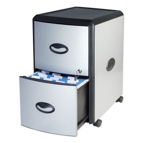 Image of Storex 61351U01C Mobile Filing Cabinet With Metal Siding, 2 Letter-Size File Drawers, Silver/black, 19" X 15" X 23"