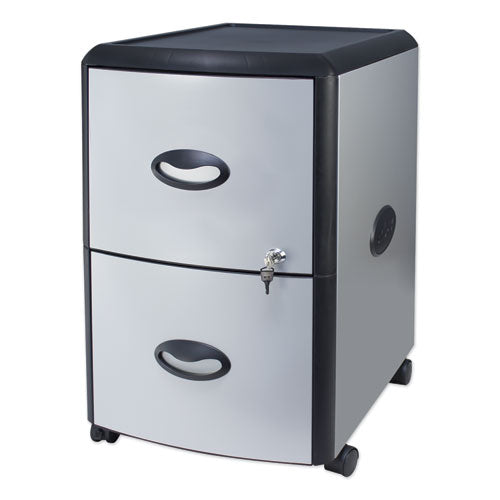 Image of Storex 61351U01C Mobile Filing Cabinet With Metal Siding, 2 Letter-Size File Drawers, Silver/black, 19" X 15" X 23"