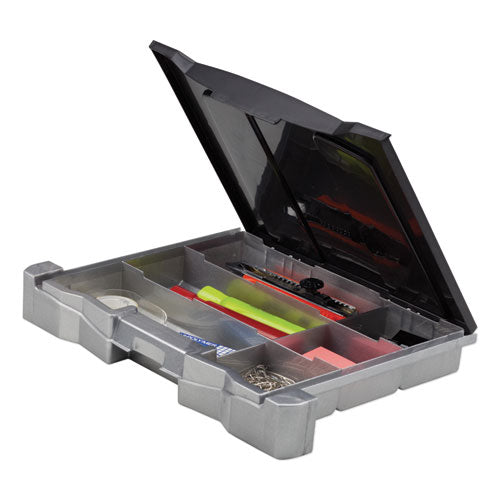 Image of Storex 61523E02C Portable File Box With Drawer, Letter Files, 14" X 11.25" X 14.5", Black