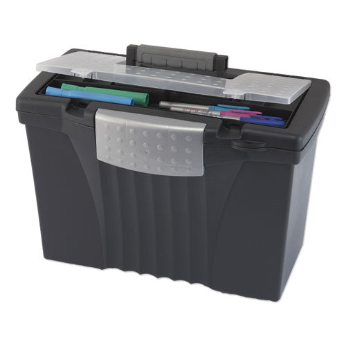 Image of Storex 61510U01C Portable Letter/legal Filebox With Organizer Lid, Letter/legal Files, 14.5" X 10.5" X 12", Black