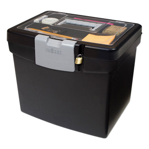 Image of Storex 61504U01C Portable File Box With Large Organizer Lid, Letter Files, 13.25" X 10.88" X 11", Black