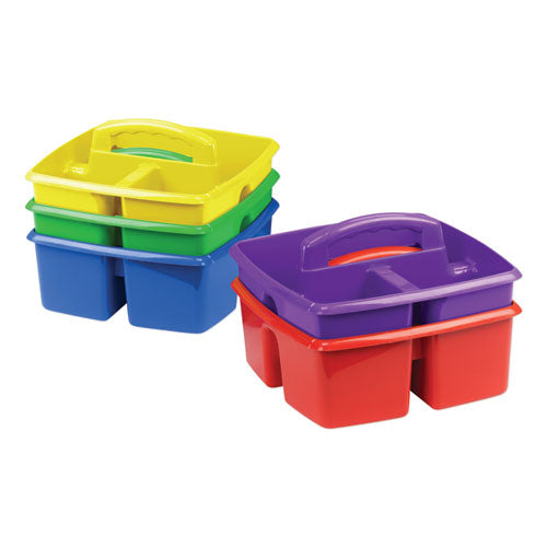 Image of Storex 00941U06C Small Art Caddies, 3 Sections, 9.25" X 9.25" X 5.25", Assorted Colors, 5/pack