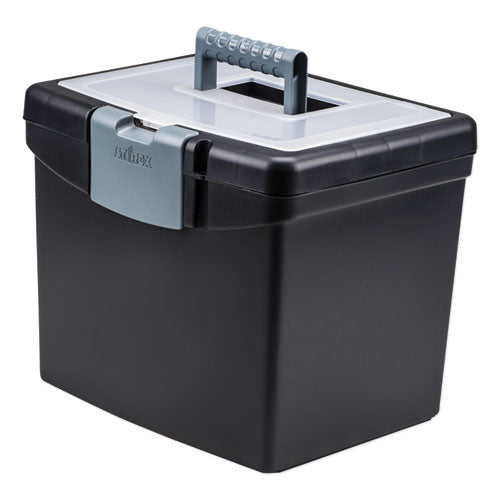 Image of Storex 61504U01C Portable File Box With Large Organizer Lid, Letter Files, 13.25" X 10.88" X 11", Black