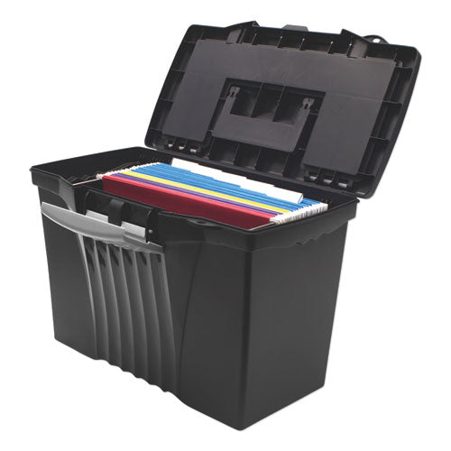 Image of Storex 61510U01C Portable Letter/legal Filebox With Organizer Lid, Letter/legal Files, 14.5" X 10.5" X 12", Black