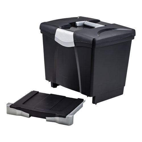 Image of Storex 61523E02C Portable File Box With Drawer, Letter Files, 14" X 11.25" X 14.5", Black