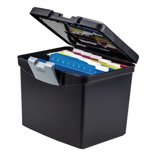 Image of Storex 61504U01C Portable File Box With Large Organizer Lid, Letter Files, 13.25" X 10.88" X 11", Black