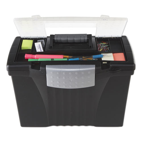 Image of Storex 61510U01C Portable Letter/legal Filebox With Organizer Lid, Letter/legal Files, 14.5" X 10.5" X 12", Black