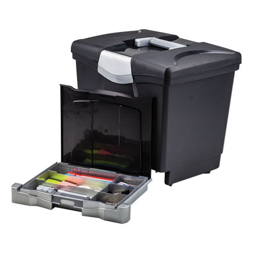 Image of Storex 61523E02C Portable File Box With Drawer, Letter Files, 14" X 11.25" X 14.5", Black