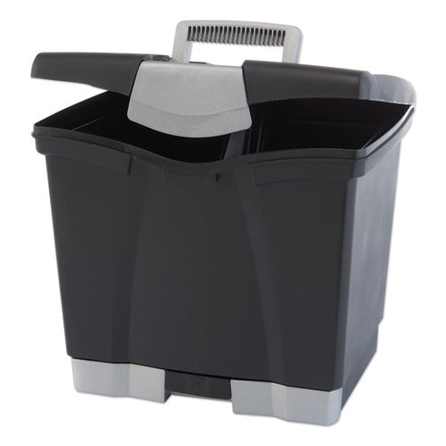 Image of Storex 61523E02C Portable File Box With Drawer, Letter Files, 14" X 11.25" X 14.5", Black