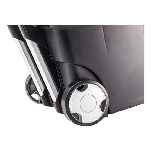 Image of Storex 61507U01C Premium Mobile File Transport Box with Telescoping Handle and Organizer Tray, Letter Files, 15" x 16.38" x 14.25", Black/Gray