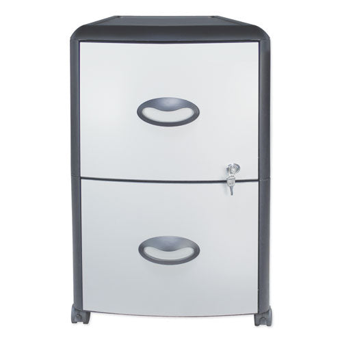 Image of Storex 61351U01C Mobile Filing Cabinet With Metal Siding, 2 Letter-Size File Drawers, Silver/black, 19" X 15" X 23"