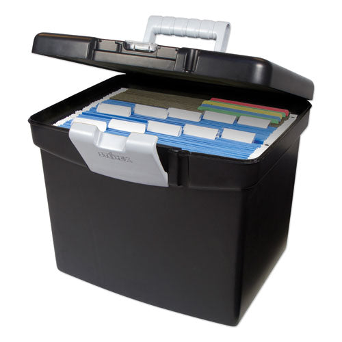 Image of Storex 61504U01C Portable File Box With Large Organizer Lid, Letter Files, 13.25" X 10.88" X 11", Black
