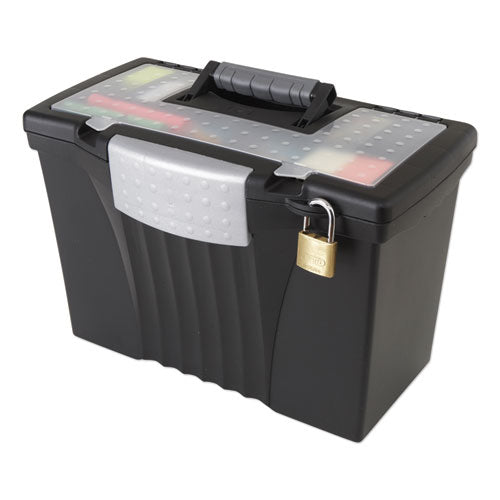 Image of Storex 61510U01C Portable Letter/legal Filebox With Organizer Lid, Letter/legal Files, 14.5" X 10.5" X 12", Black