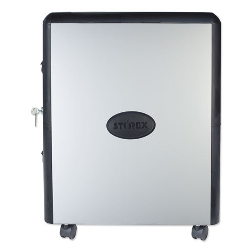 Image of Storex 61351U01C Mobile Filing Cabinet With Metal Siding, 2 Letter-Size File Drawers, Silver/black, 19" X 15" X 23"