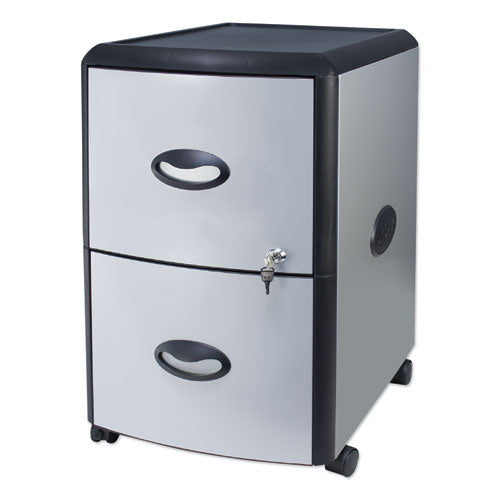 Image of Storex 61351U01C Mobile Filing Cabinet With Metal Siding, 2 Letter-Size File Drawers, Silver/black, 19" X 15" X 23"