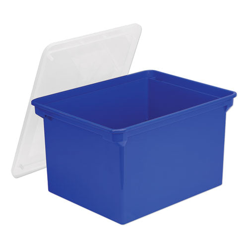 Image of Storex 61554U01C Plastic File Tote, Letter/legal Files, 18.5" X 14.25" X 10.88", Blue/clear