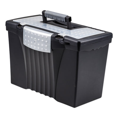 Image of Storex 61510U01C Portable Letter/legal Filebox With Organizer Lid, Letter/legal Files, 14.5" X 10.5" X 12", Black