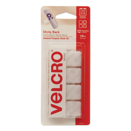 Image of VELCRO® Brand 90073 Sticky-Back Fasteners, Removable Adhesive, 0.88" X 0.88", White, 12/pack