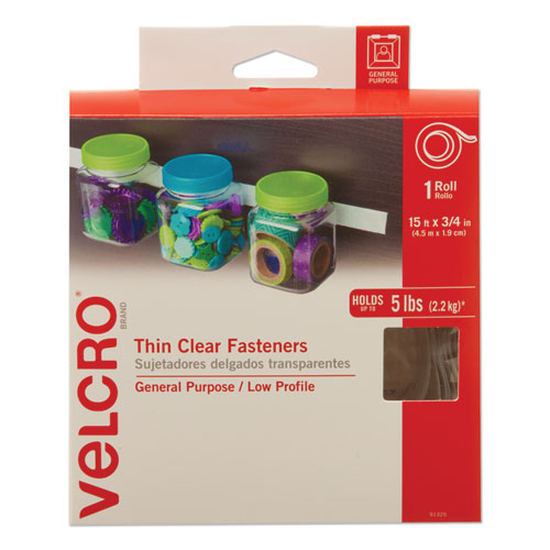 Image of VELCRO® Brand 91325 Sticky-Back Fasteners, Removable Adhesive, 0.75" X 15 Ft, Clear
